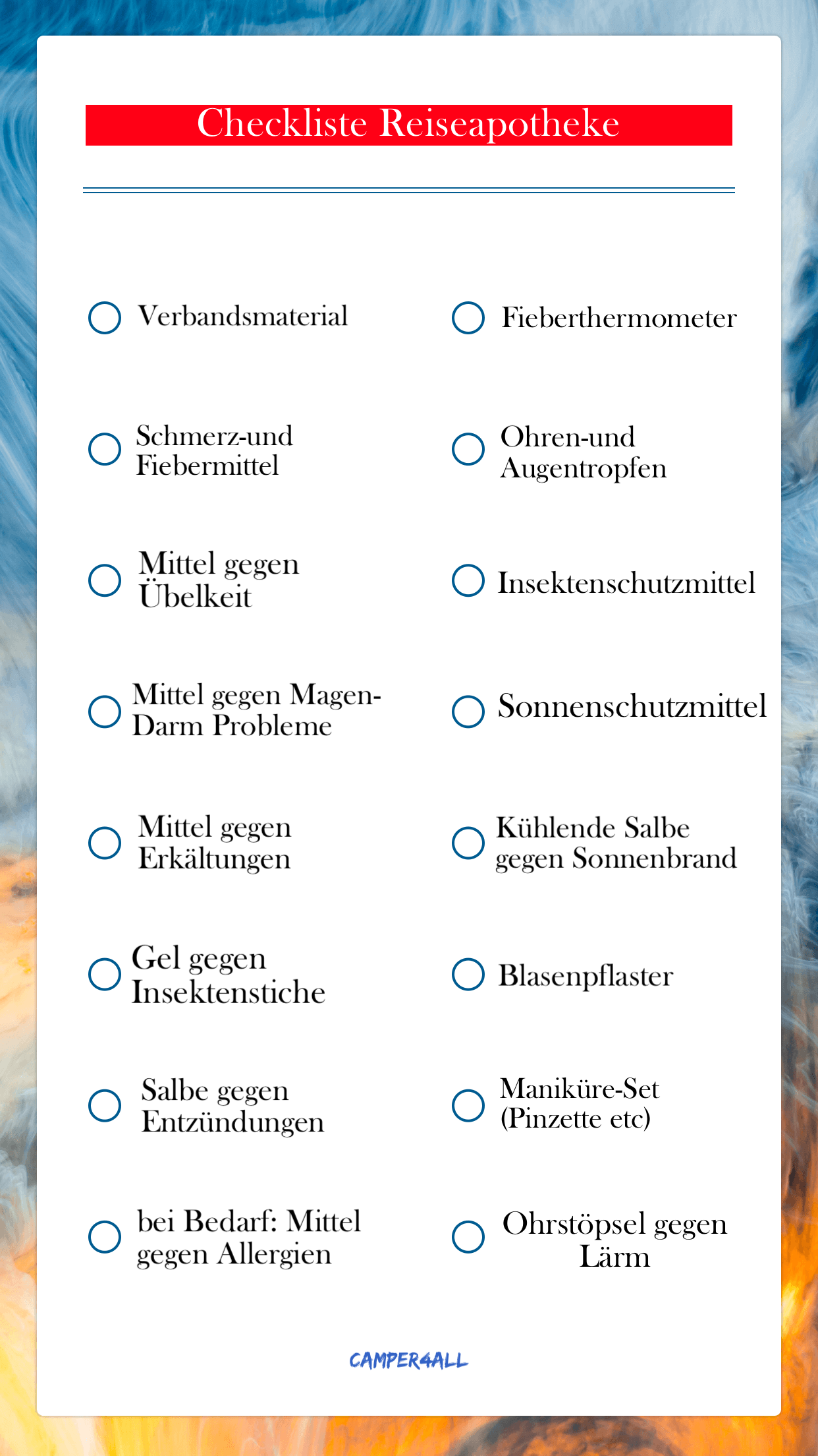 Reiseapotheke Checkliste