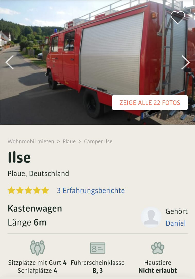 Mercedes Feuerwehrauto m Wohnmobilumabu